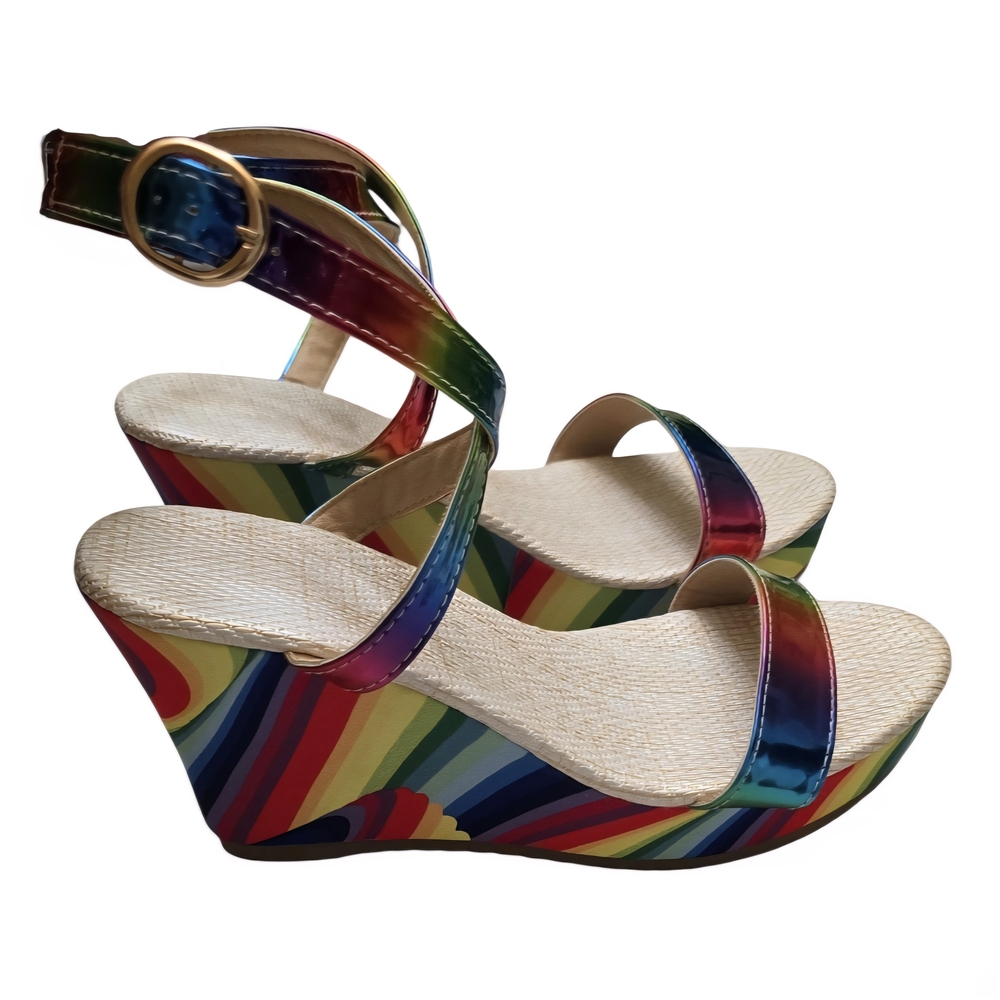 Colorful Strappy Wedge Sandals - Picture 4 of 12